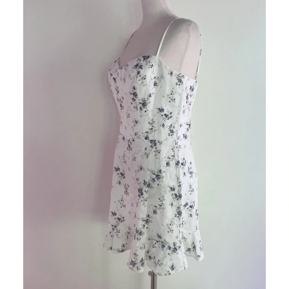 EUC Reformation Mariana Madeline Floral Flounce Bustier Linen Mini Dress 12​​​ - Picture 5 of 11